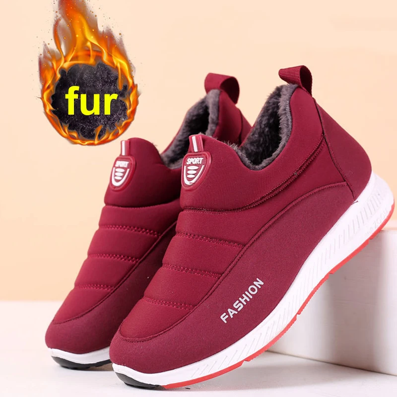 

Snow Boots Women Winter Sneaker Warm Plush Fur Ankle Boots Soft Sole Winter Female Slip On Flat Shoes Waterproof Women Sneakers