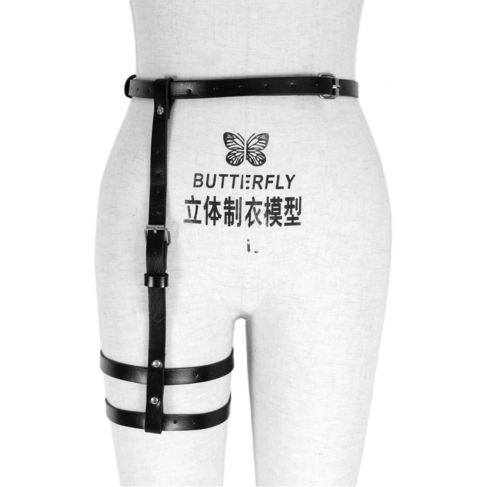 

Leather Harness 2 Piece Set Garter Straps Bra Belts Punk Strap Garter Suspenders Band From Waist To Leg Body Harness For Women
