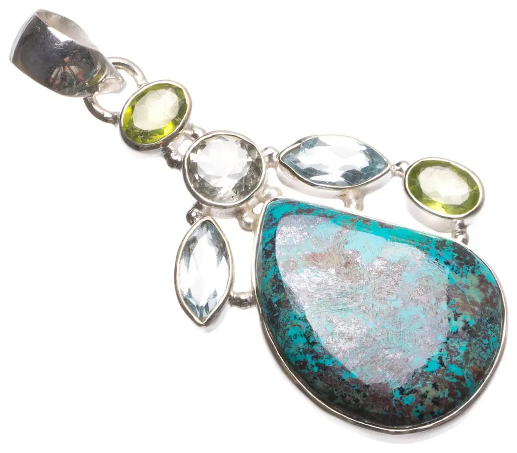 Подвеска из серебра 925 пробы с природным железом Зеленый Аметист голубой топаз