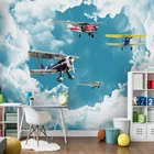 Обои на заказ для детской комнаты в современном средиземноморском стиле, голубое небо, белые облака, самолет, самолет, для мальчиков, украшение для спальни, настенная роспись