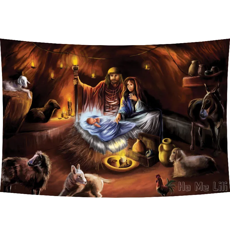 

Birth Of Jesus Bethlehem By Ho Me Lili Tapestry For Christian Apartment Bedroom Living Room Dorm Wall Hanging Decorations