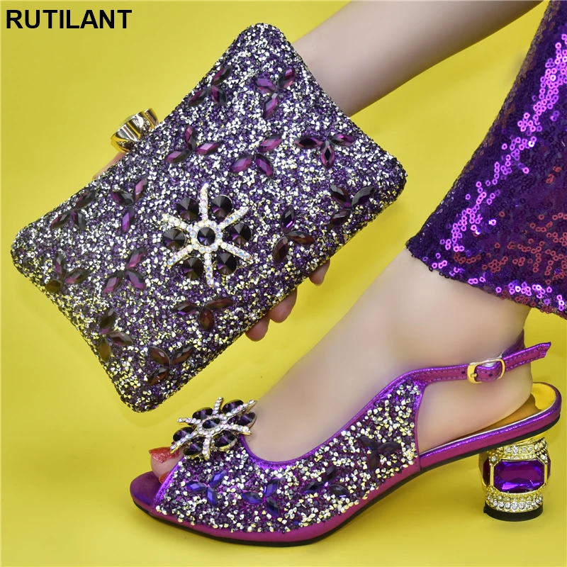 Итальянский комплект из туфель и сумочки Вечерние босоножки на высоком каблуке