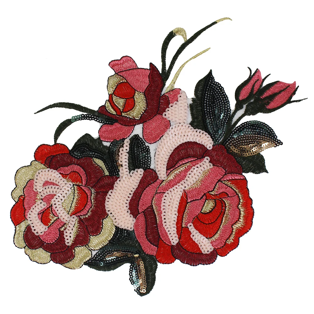 Блесток цветок пиона вышивка металлическая аппликация нашивки для украшения