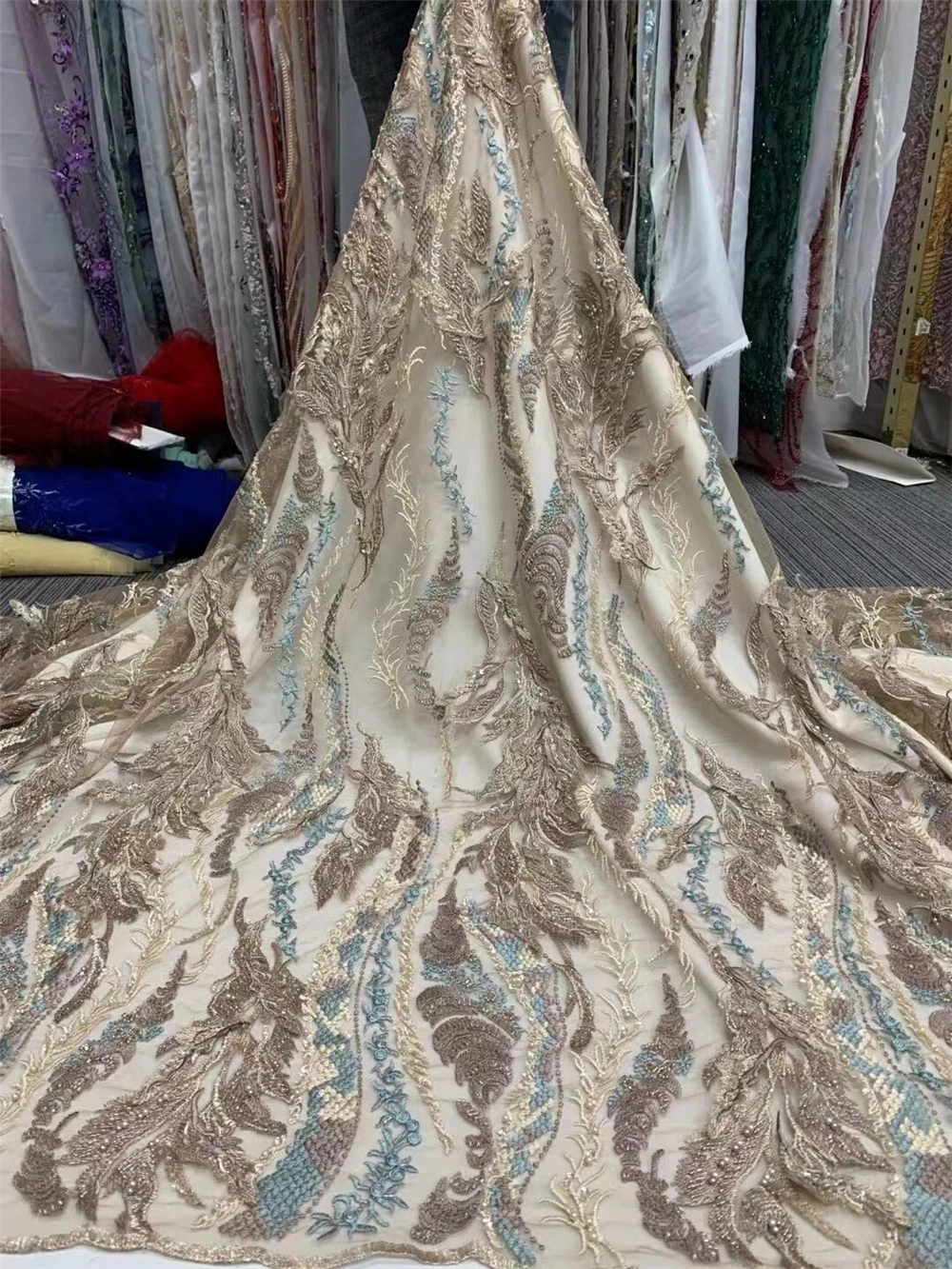 

African Lace Fabric Tulle Lace Fabric Embroidery French Lace Fabric With beads ZH-2986823 For Wedding Party Dress