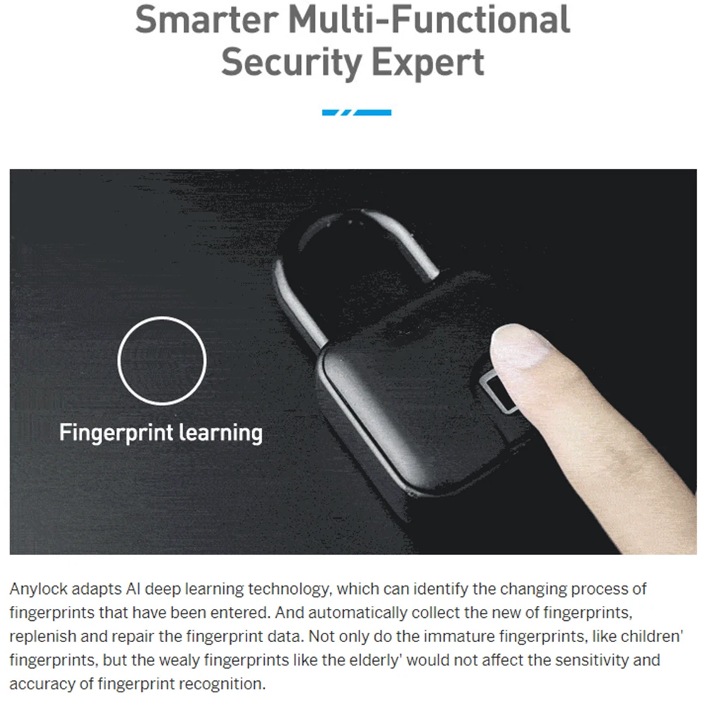 

Self Defense Durable Zinc Alloy Fingerprint Padlock Anti Theft Warehouse Door Multifunctional Cycling Smart Keyless Waterproof