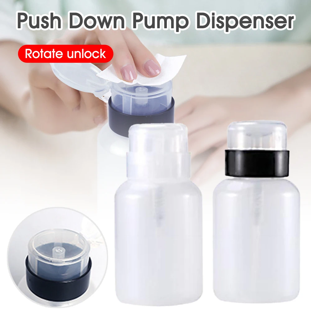 

220ML Portable Clear Pump Dispenser Push Down Pump Dispenser Bottle for Nail Polish Alcohol Clear Remover Travel Size