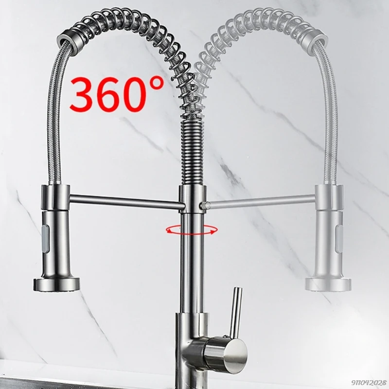 

Brushed Brass Tall Spring Kitchen Faucets with Pull Down Sprayer Style Deck Mounted Flexible Hot&Cold Spray Mixer Sink Wholesale