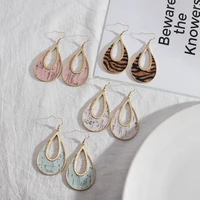 cutout metal frame natural cork teardrop earrings for women america and europe fashion statement earrings boutique premium