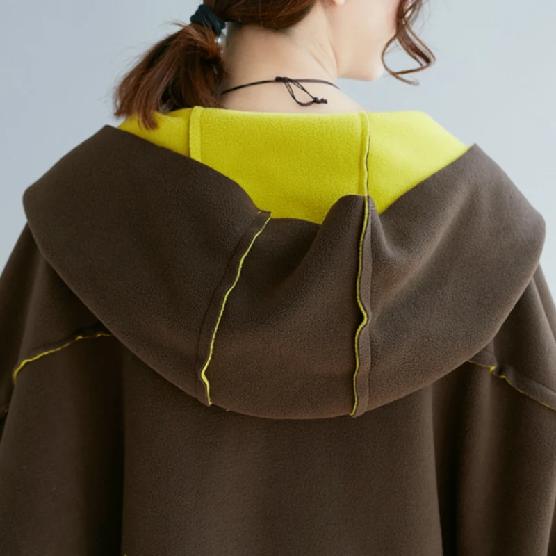 

Increase thickening plus velvet women autumn and winter XL double-sided fleece hooded jacket loose casual mid-length windbreaker