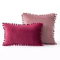 velvet throw pillow covers pom pom decorative pillowcases solid soft cushion covers with poms for couch living room sofa bed 1pc