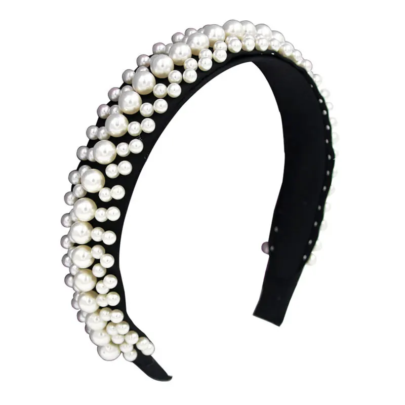 Барокко широкой лентой тиара Головные уборы Ретро Искусственный белый жемчуг