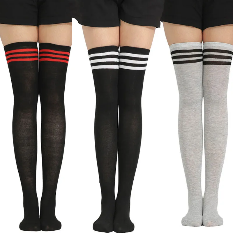 Модные женские чулки носки выше колена в полоску теплые длинные весенние