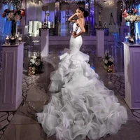 new luxury mermaid wedding dresses ruffles spaghetti straps lace applique organza chapel train garden bridal gowns mariage 2021