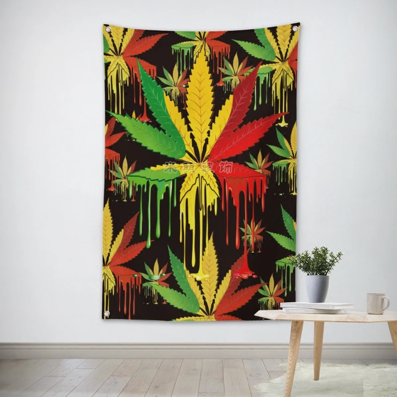 

Hemp Leaves Flags Banners Reggae Rock Band Poster Canvas Painting Wall Sticker Hanging Cloth Banner Music Banquet Home Decor