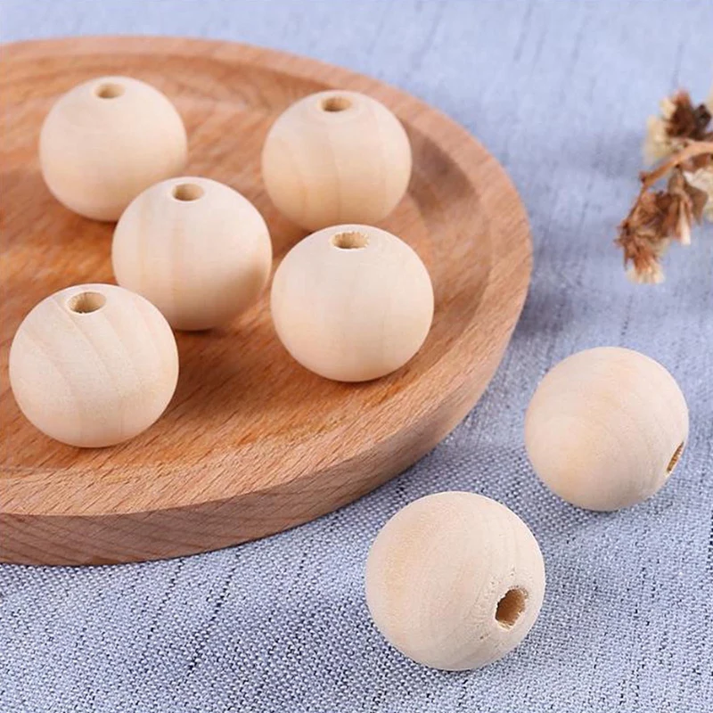

240pcs 20-25MM Wooden Beads Natural Round Jewelry Making DIY Bracelet Beads Accessories Loose Beads Large Hole Wooden Beads