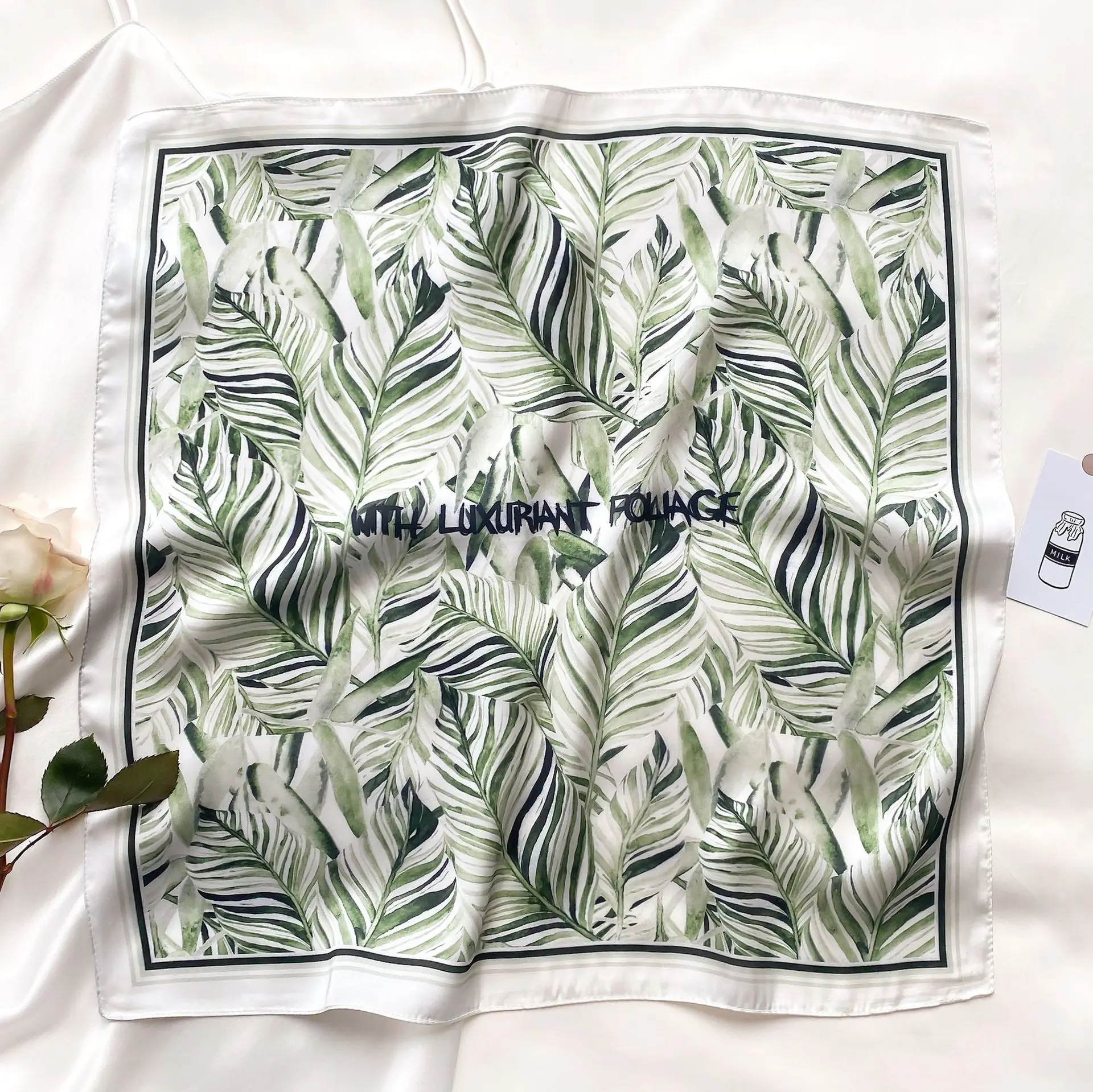 

Spring ins Style New Imitation Silk Scarf Women female Original Design Print Small Square Scarf Decoration Elegant Scarf 55cm