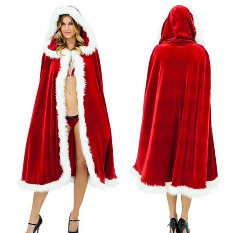 Christmas Stage Cosplay Costume Red Cloak Woman Cape Halloween Party Velvet Red Hooded Cloak Capa Adult Little Red Riding Hood