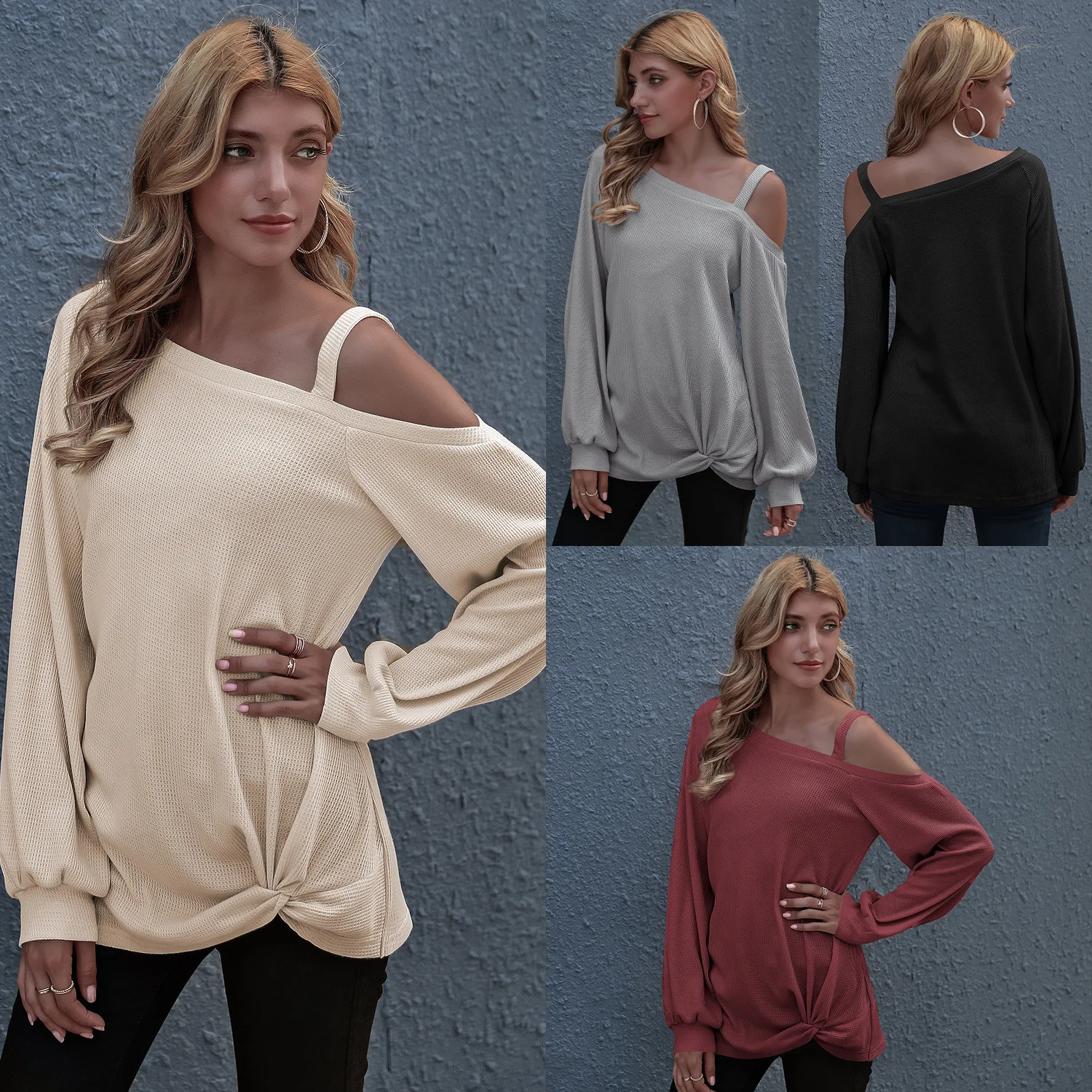 

2021 Autumn Off Shoulder T-Shirt Women Long Sleeve Casual Loose Solid Color Sexy Tee Tops Ladies Pullover Hollow Out Streetwear