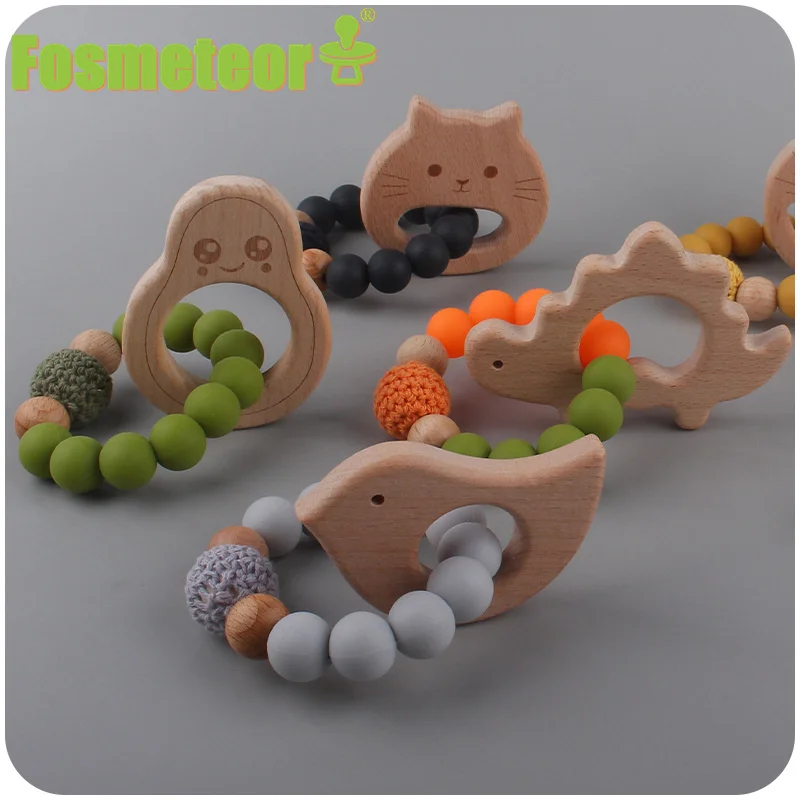 

Fosmeteor 2 шт./компл. деревянные детские игрушки для жевания зубов силиконовая цепочка для сосков браслет для прорезывания зубов крючком бусины...