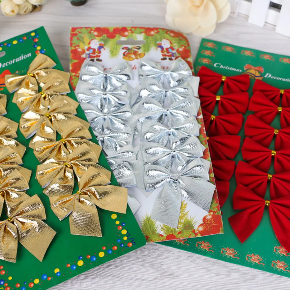 12 шт./компл. полиэстер Рождественское украшение банты Рождественский кулон