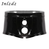 mens lingerie latex underwear with holes wet look patent leather sexy panties erotic bulge pouch boxer briefs shorts underwear
