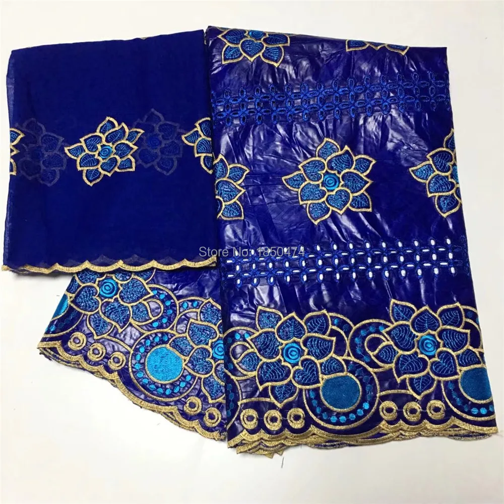 

Blue Color Bazin Riche Fabric With Hollow Out Embroidered African Lace Fabric 5+2 Yards Set Style New Nigerian Wedding Lace YCBZ