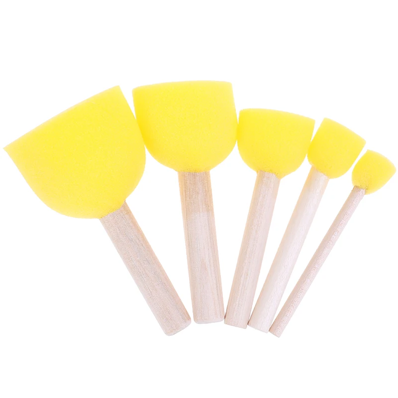

5Pcs/set Wooden Handle Children Painting Tool Kids DIY Graffiti Drawing Toys Yellow Sponge Tool Painting Brush Seal Sponge Brush
