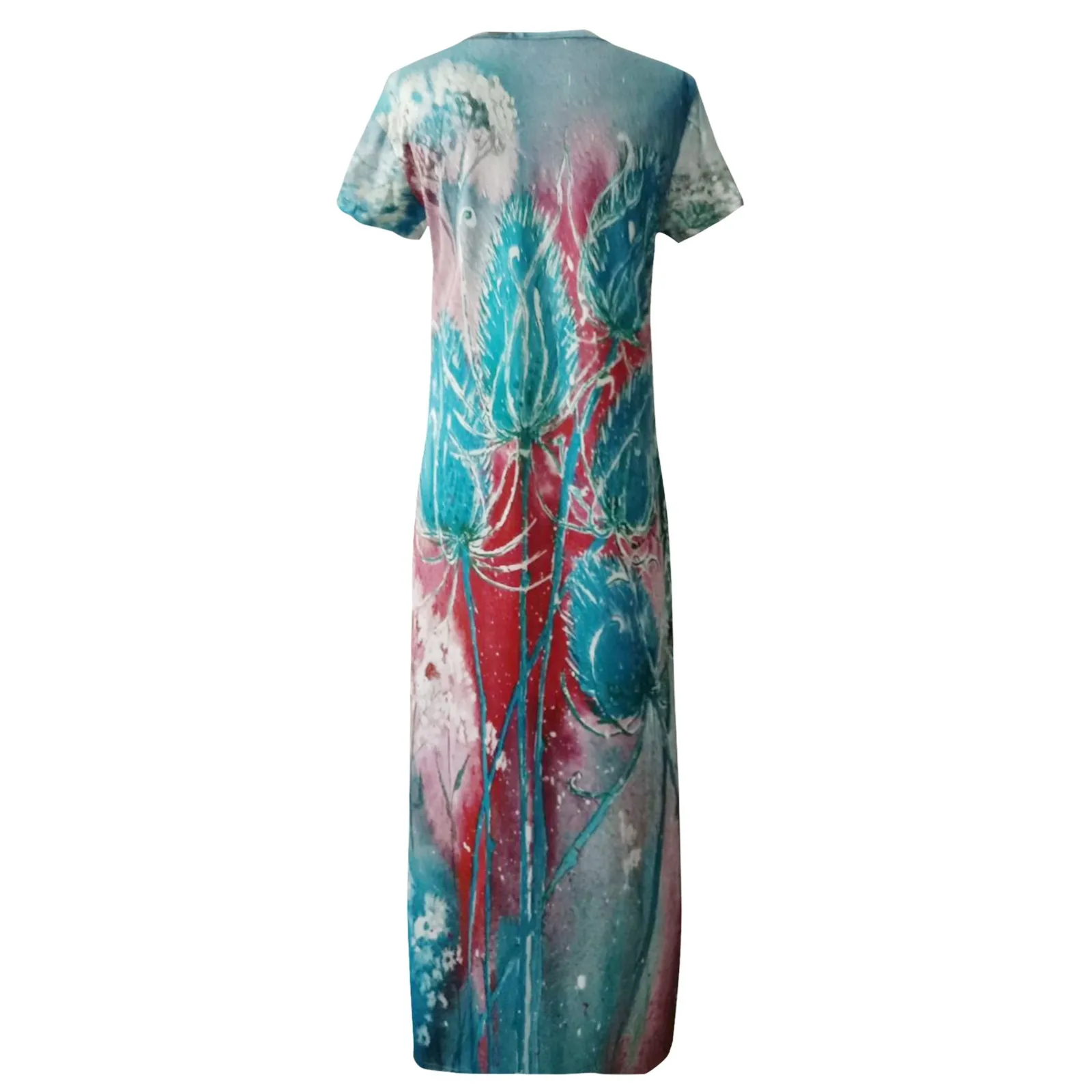 

Summer Maxi Dress Women's Casual Short Sleeve V-Neck Printed Long Dress Fashion Female Loose Party Dresses Vestidos#35