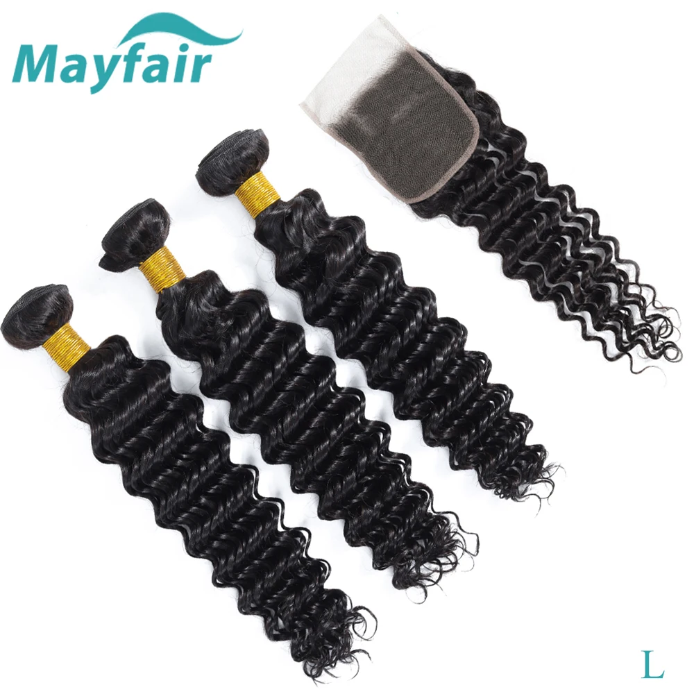 Mayfair волосы глубокая волна пучки с закрытием L не Реми индийские плетение