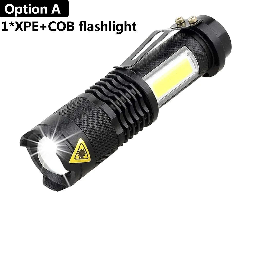 Single flashlight Портативный светодиодный фонарик Q5+ COB Mini Black 2000LM Водонепроницаемый светодиодный фонарь с зумом, фонарик с батареей AA 14500 - Испускаемый цвет: Single flashlight