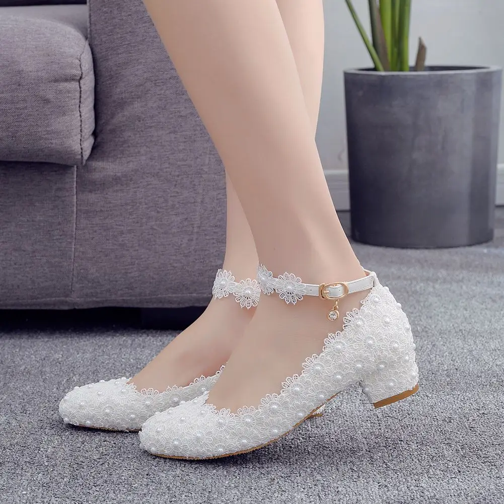 

Women 3CM High Heels White Lace Pearl Wedding Shoes Sexy Bride Party Pointed Toe Shallow Mouth Pumps Shoe Bridesmaid Shoes Pink