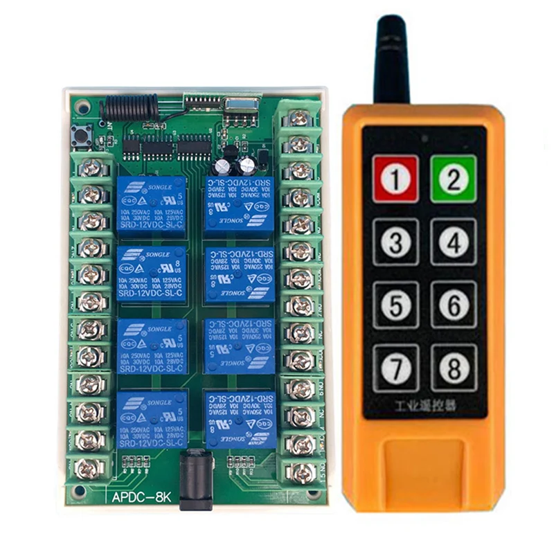 2000m DC 12V 24V 8 CH Channels RF Wireless Remote Control Switch Remote Control System receiver transmitter 8CH Relay 433 MHz