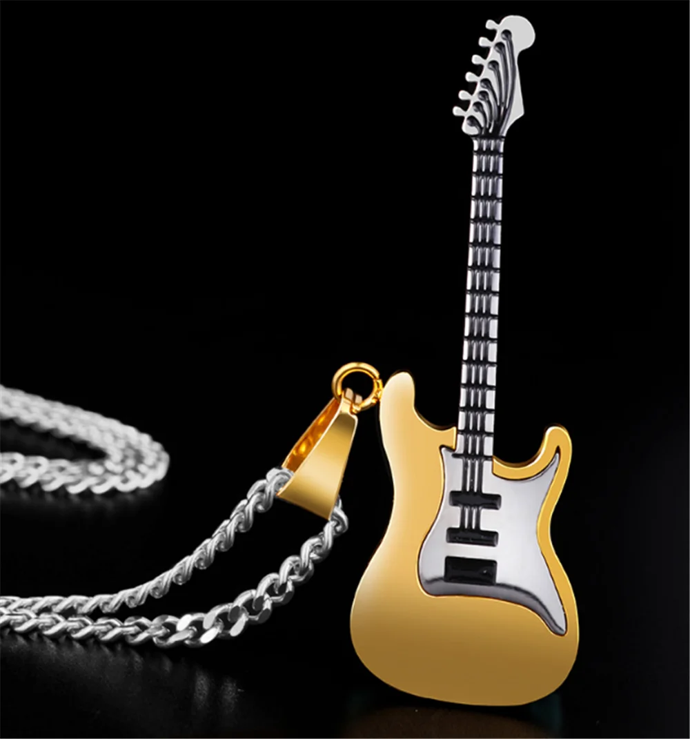 Фото Ожерелье с гитарой для мужчин/женщин подарок меломанов черный/золотой цвет