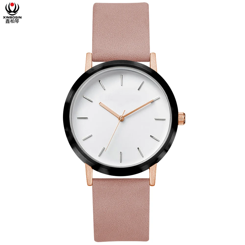 Женские кварцевые часы женские милый розовый кожаный ремешок Модный Красочный