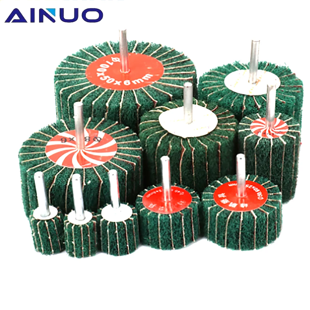 

Scouring Pad Grinding Sanding head Non-woven Flap Wheel Mounted Nylon Fiber Polishing Brush Wheel for Dill 120#