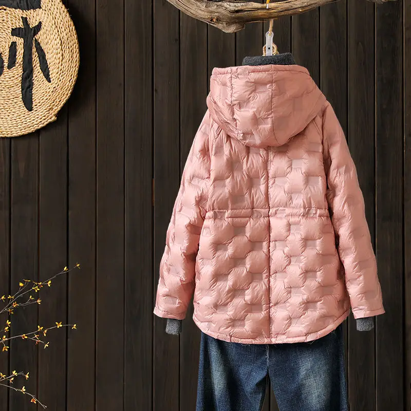 

2021 Korean Winter Jacket Women with Hooded White Duck Down Coats Thick Warm Parkas Short Coat Solid Color Loose Casua Y31