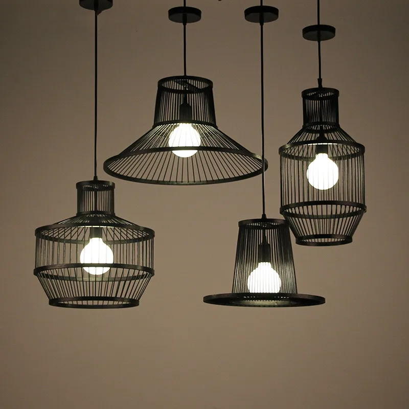 

Vintage Industrial Wind Art Pendant Light Hang Lamp Kitchen Restaurant Corridor Bar Cafe Black Bamboo Lamps Kitchen Hanging