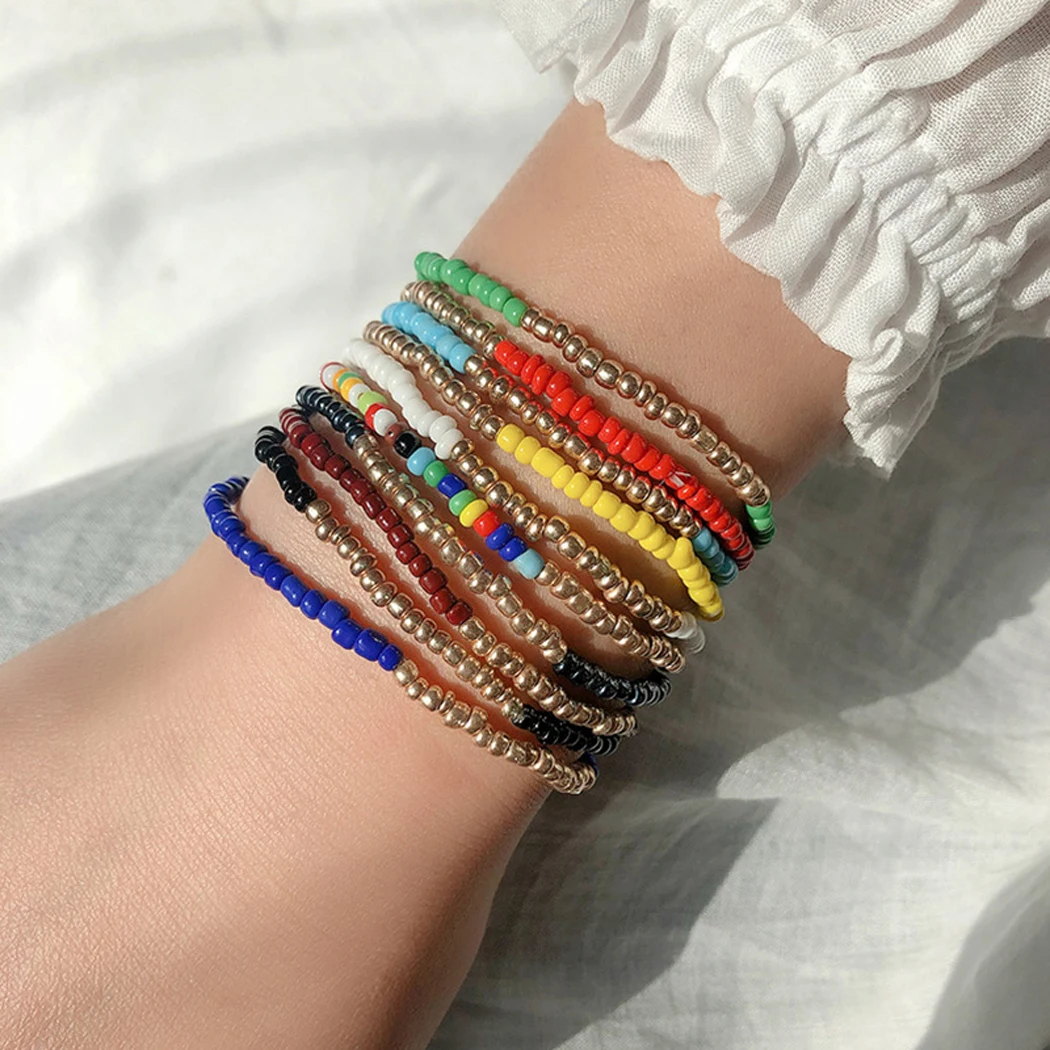 5pcs Bohemian New Beads Chain Bracelets For Women Fashion Elastic Ethnic Style Chain Bracelets Sets Boho Jewelry Accessories