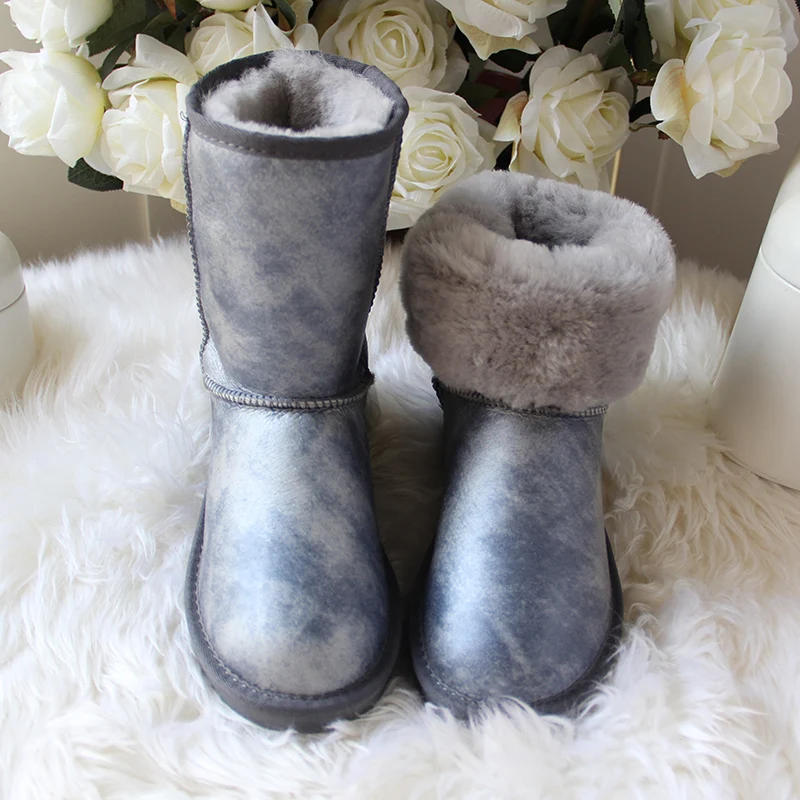 

Австралийские классические женские сапоги до середины икры из овечьей кожи, теплые Нескользящие повседневные непромокаемые сапоги с натур...