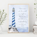 Печатный Библейский стих с маяком, вдохновляющая картина с цитатой, пляжный Морской Декор, христианское настенное художественное украшение