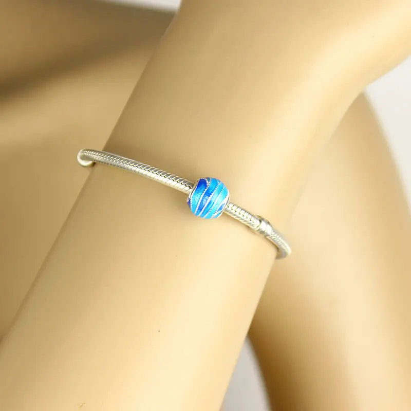 Женский серебряный светло голубой светлый шарик в форме лампворк подходящий для