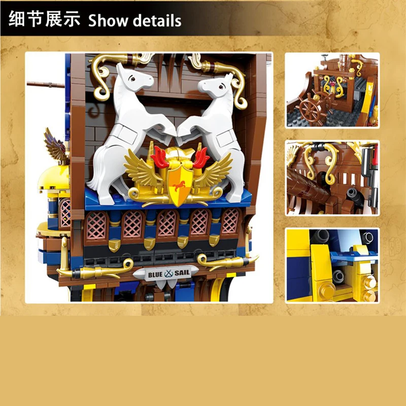 

3265pcs Adventure Paddle Blue Sail Pirate Ship Building Blocks Constructor Technicing Blocks Building Model Designer for Boys