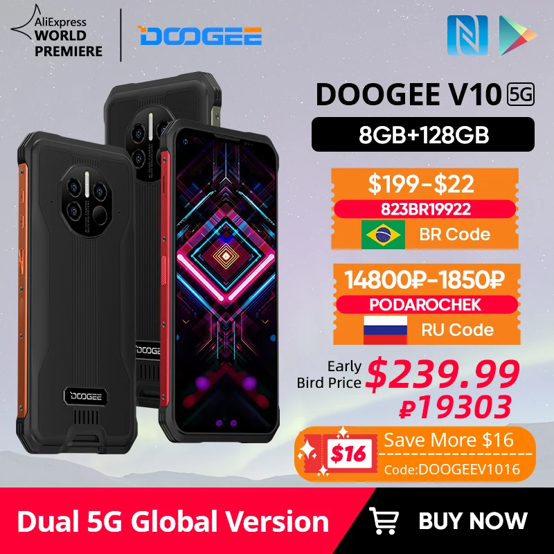 Смартфон DOOGEE V10 защищенный 8500 мАч 48 МП 6 39 дюйма 33 Вт|Смартфоны| |