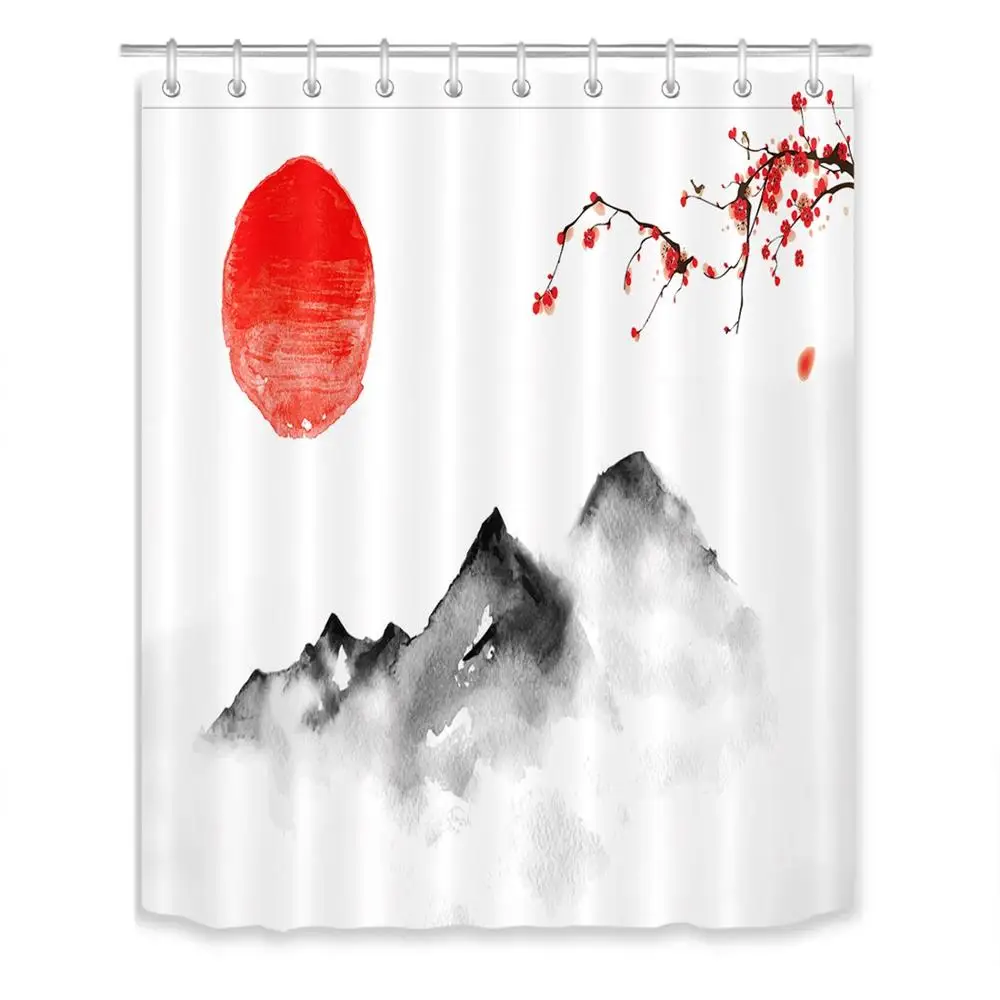 LB Японская Традиционная картина Sumi-e заката Fuji Mountain Sakura занавеска для душа Ванная