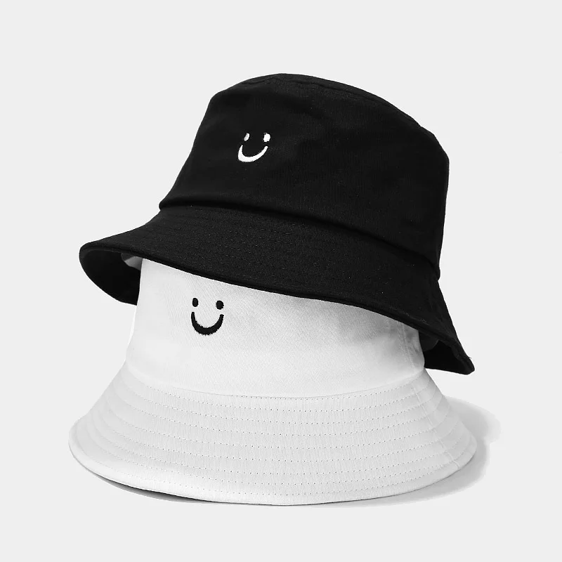 

2023 Spring Summer Smile Face Embroidery Bucket Hat Bob Men Women Sunscreen Basin Hat Fashion Cute Fisherman Hat Wild Panama