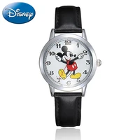 disney child fashion leather band children quartz watches kids mickey mouse student watch boy girl time clock teen gift kid hour