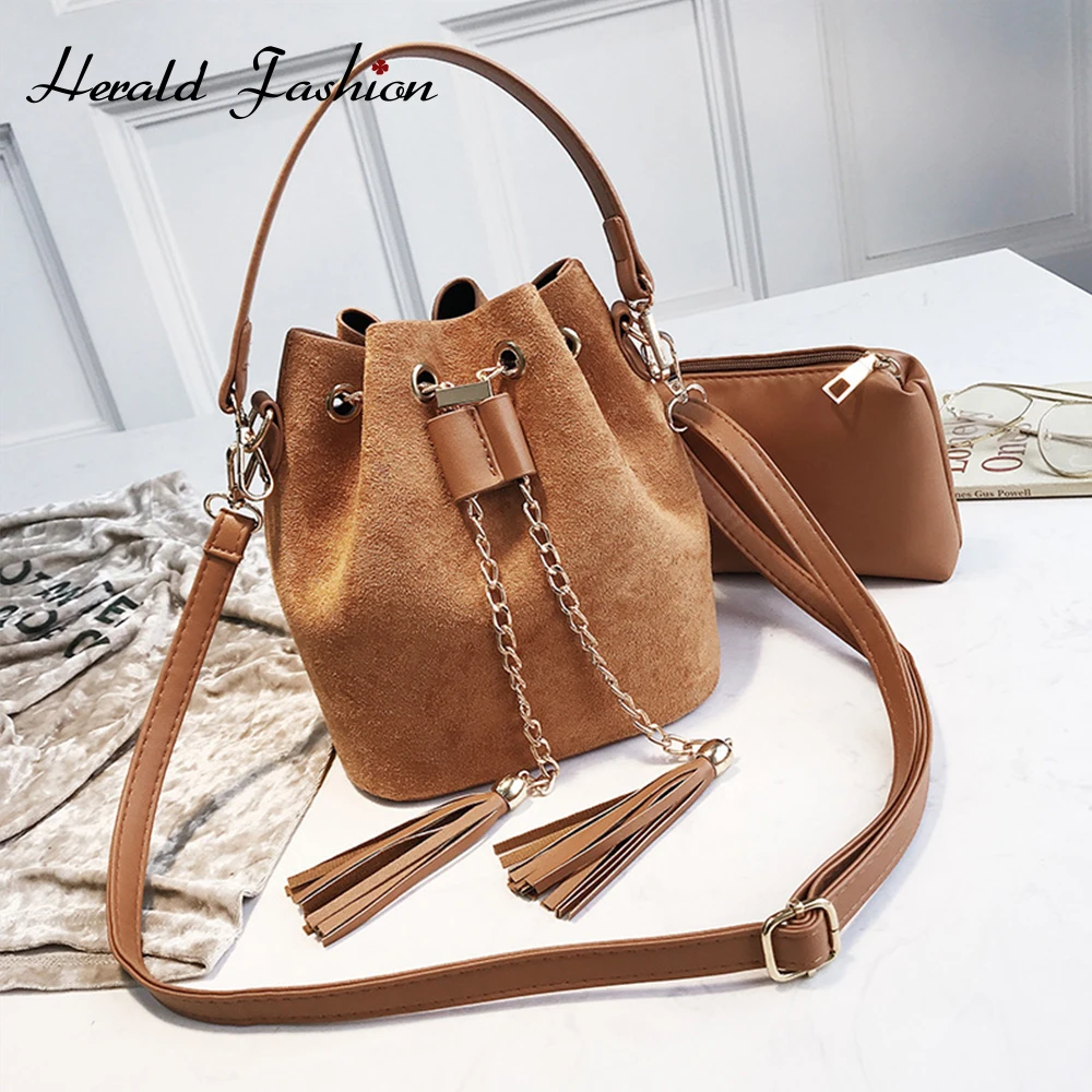 Замшевая женская сумка ведро из искусственной кожи Повседневная Дамская сумочка