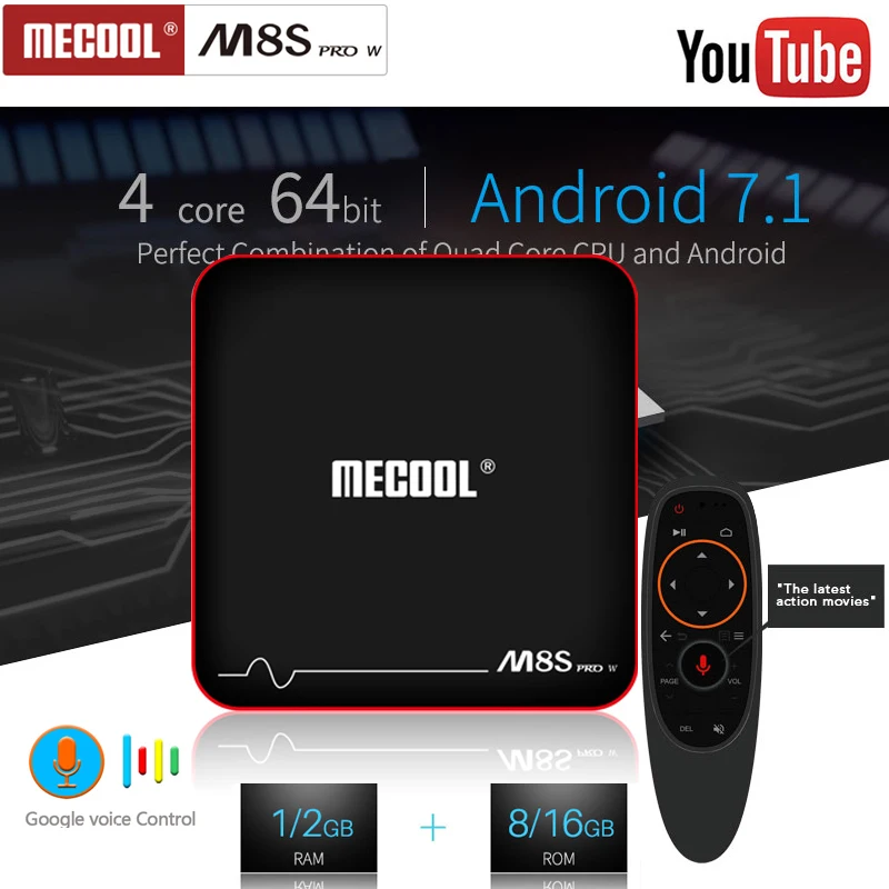 ТВ приставка Mecool M8S PRO W Amologic S905W 2 ГБ 16 android 7 1 4K H.265 4G wifi с голосовым пультом