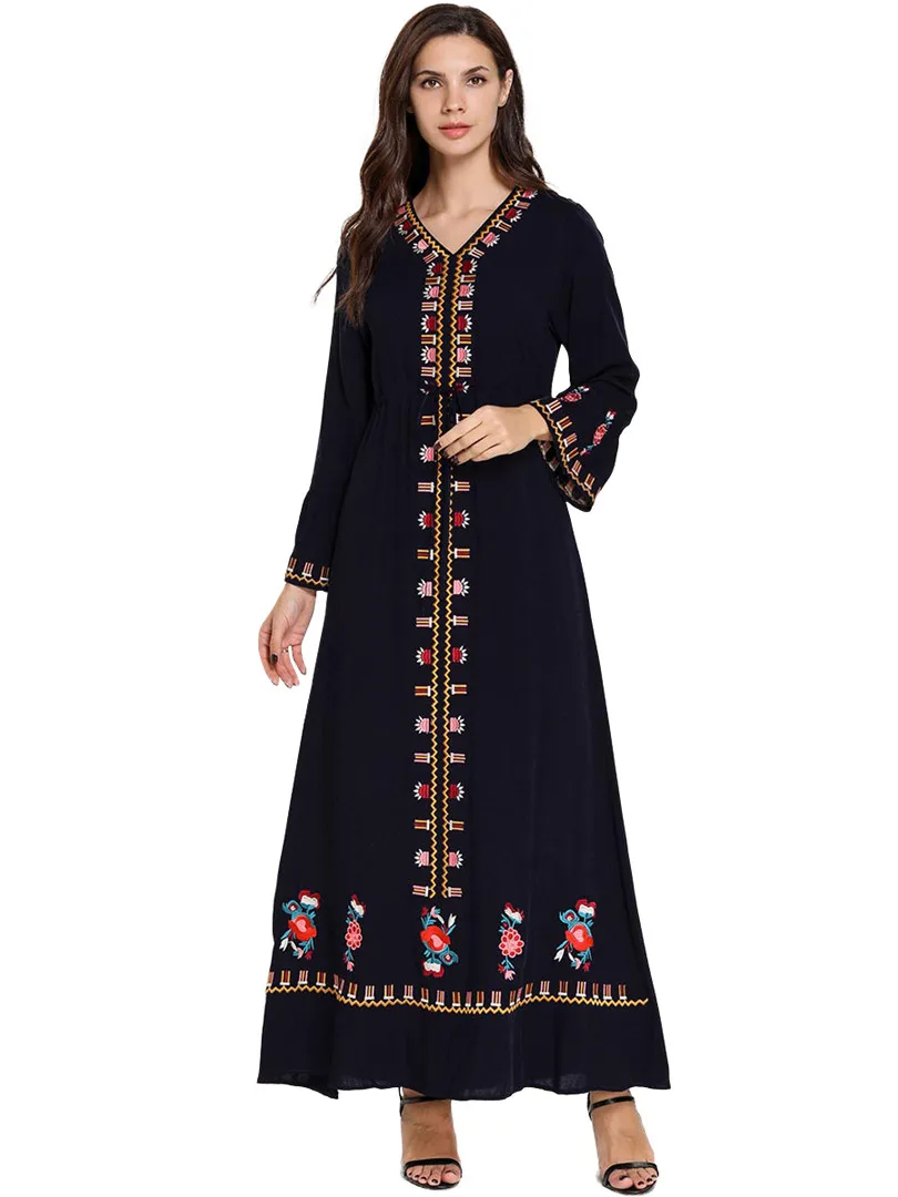 Этническая Вышивка мусульманская абайя длинные платья кимоно длинный халат Jubah