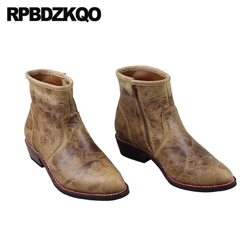 Европейская ковбойские сапоги мужская натуральная кожа ботильоны коренастый